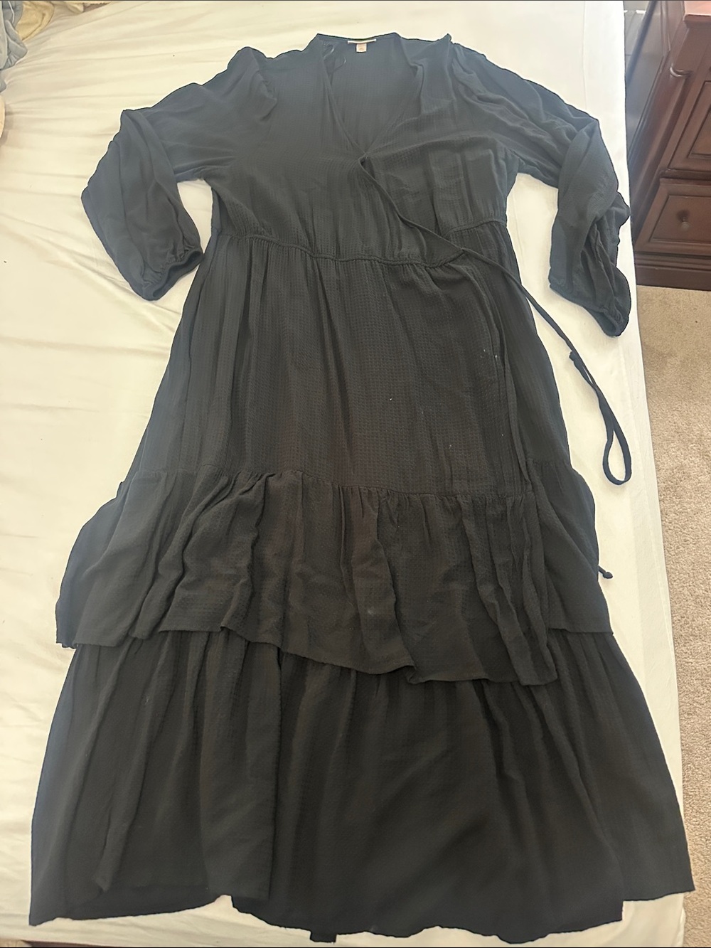 Knox Rose XXL Black Women's Midi Wrap Dress with 2 tiers at the hem